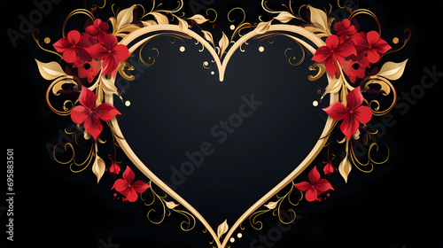 beautiful abstract heart with detaild decoration and ornaments in red and golden colors for a valentines card photo