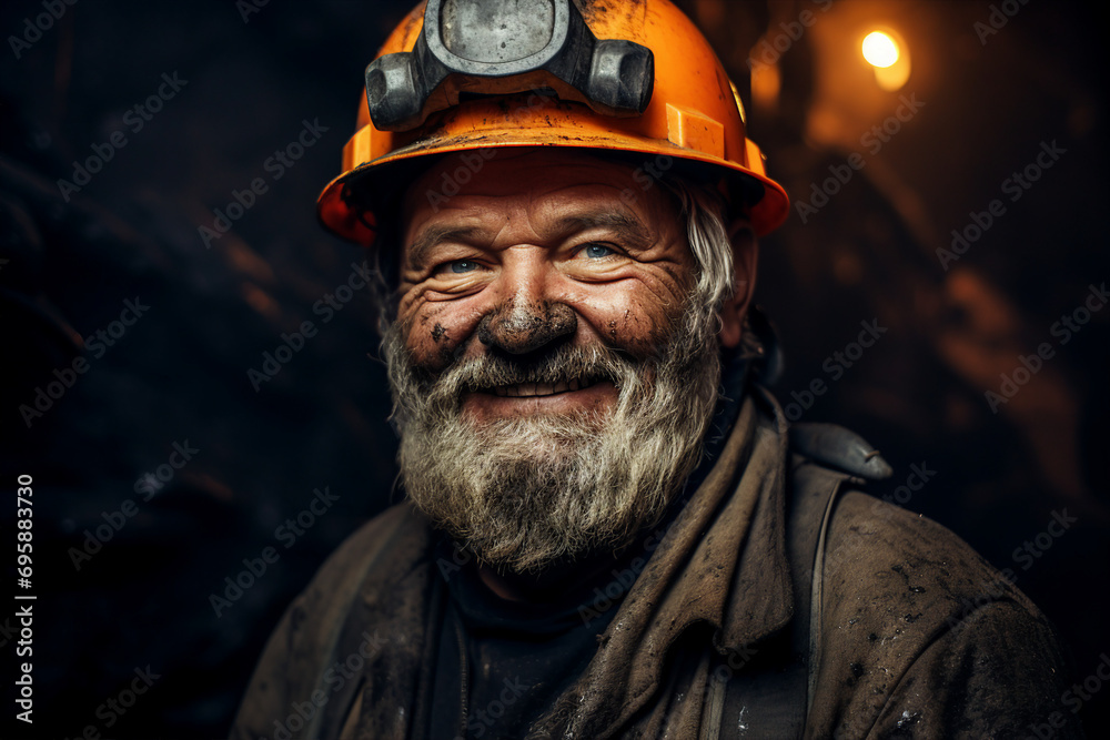 Skilled experienced coal miner wearing protective hardhat working deeply in mine generative AI Skilled experienced coal miner wearing protective hardhat working deeply in mine generative AI