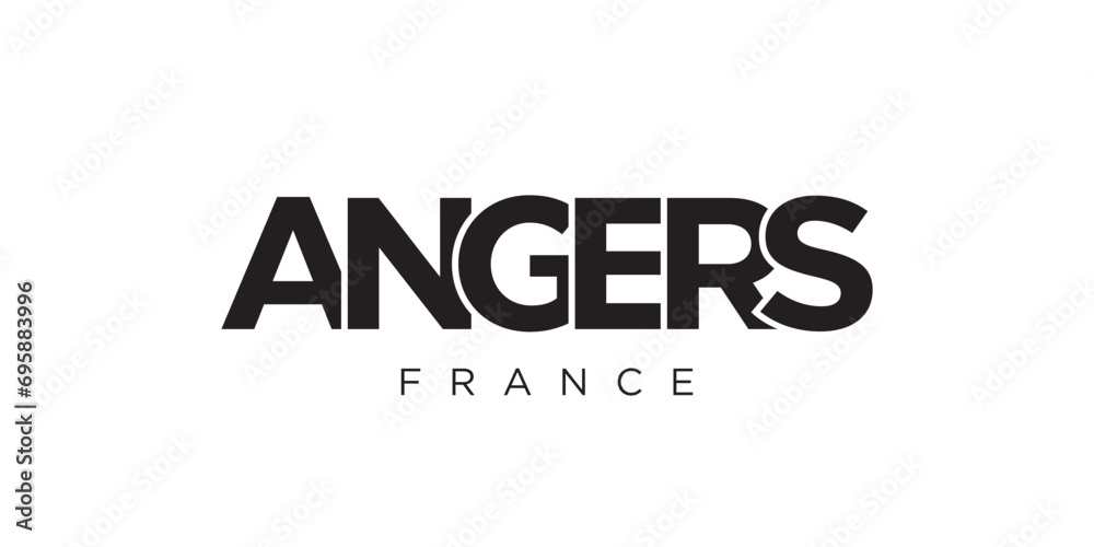 Angers in the France emblem. The design features a geometric style, vector illustration with bold typography in a modern font. The graphic slogan lettering.