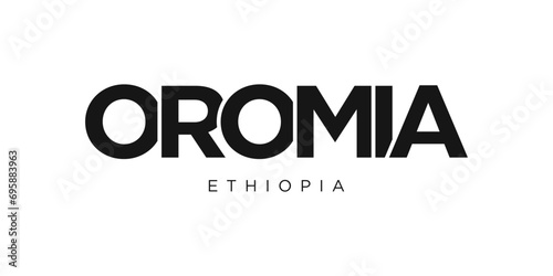 Oromia in the Ethiopia emblem. The design features a geometric style, vector illustration with bold typography in a modern font. The graphic slogan lettering.