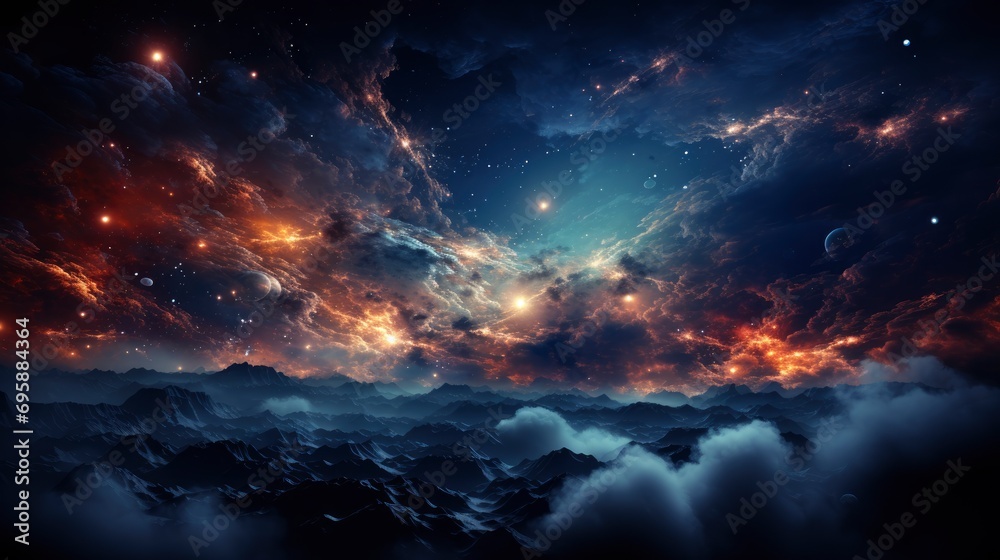Obraz premium Abstract Astro Photography Night Starry Sky, Background Banner HD, Illustrations , Cartoon style