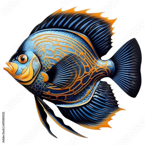 Discus fish is portrayed on a transparent background