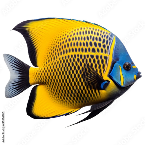 a blue and yellow angel fish isolated, in transparent background