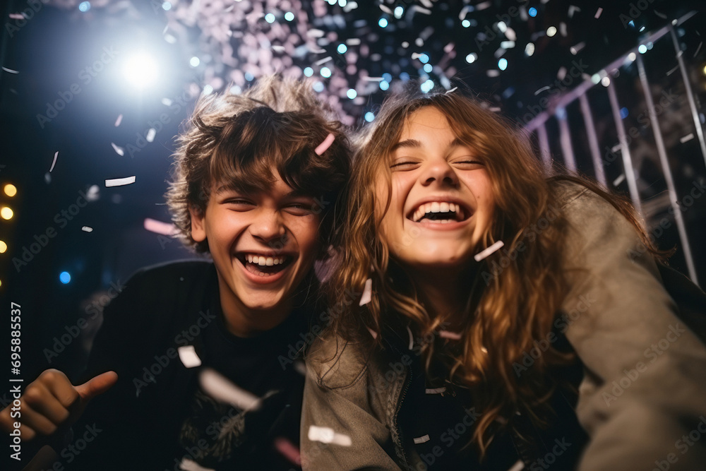 young couple, are laughing and joyful dancing at party young couple, are laughing and joyful dancing at party