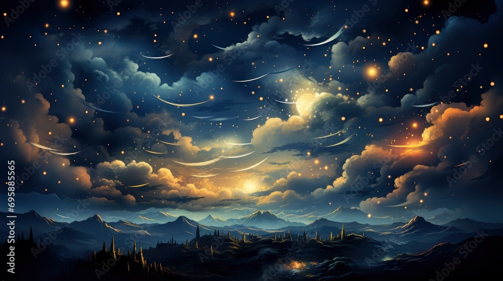 Background Night Sky Many Stars, Background Banner HD, Illustrations , Cartoon style - obrazy, fototapety, plakaty 