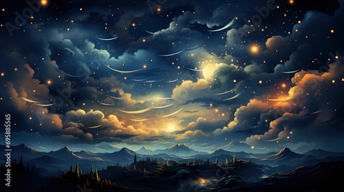 Background Night Sky Many Stars, Background Banner HD, Illustrations , Cartoon style photo