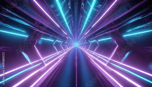abstract flight in retro neon hyper warp space in the tunnel 3d illustration