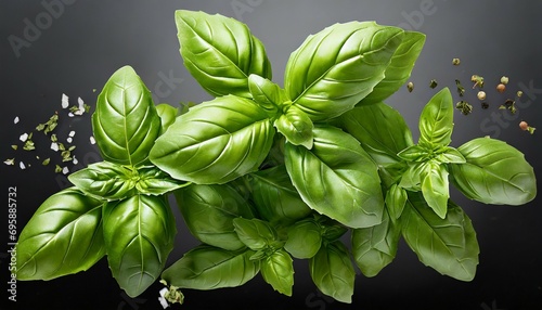 seasoning herb fresh leaves basil on transperent background photo