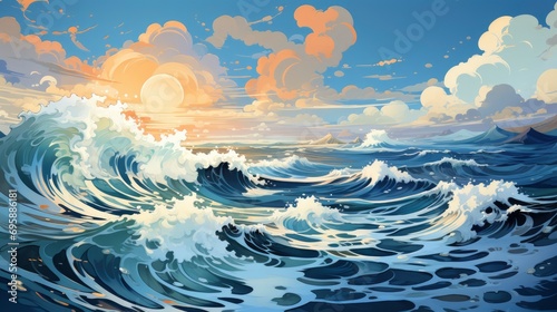 Beautiful Sea On Sunny Day Blue, Background Banner HD, Illustrations , Cartoon style