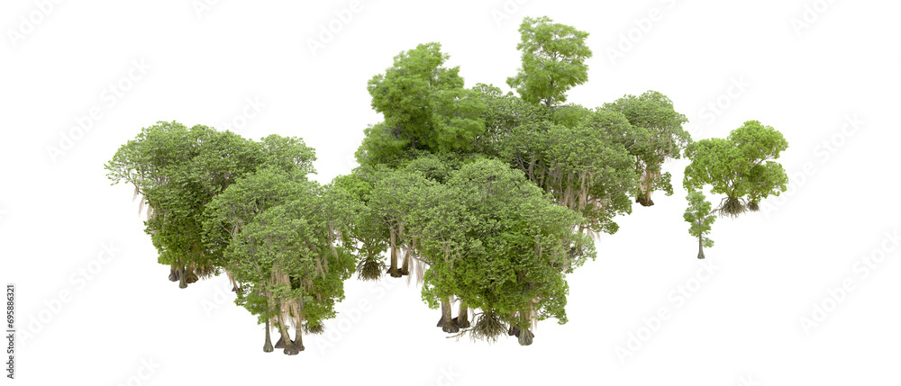 Green forest isolated on background. 3d rendering - illustration Green forest isolated on background. 3d rendering - illustration