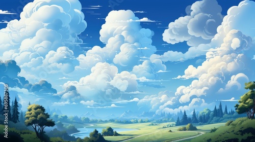 Beautiful White Clouds Blue Sky, Background Banner HD, Illustrations , Cartoon style © Alex Cuong