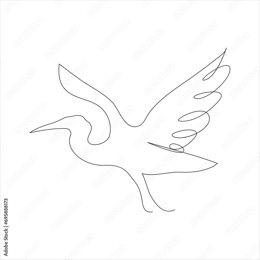 Continuous heron single line drawing icon vector outline illustration Continuous heron single line drawing icon vector outline illustration