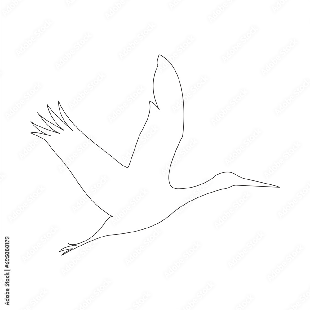 Fototapeta premium Continuous heron single line drawing icon vector outline illustration