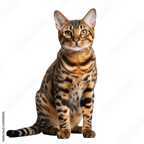 Portrait of a bengal cat sitting isolated on transparent background photo