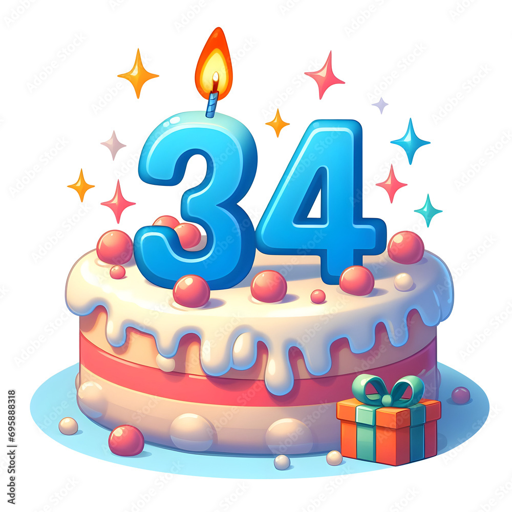 34 year old birthday cake or 34 year anniversary cake celebration with balloons and party decoration transparent background 34 year old birthday cake or 34 year anniversary cake celebration with balloons and party decoration transparent background