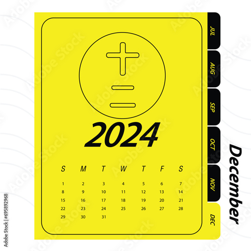 Minimalist design of monthly calendar of 2024 with Chinese character 
