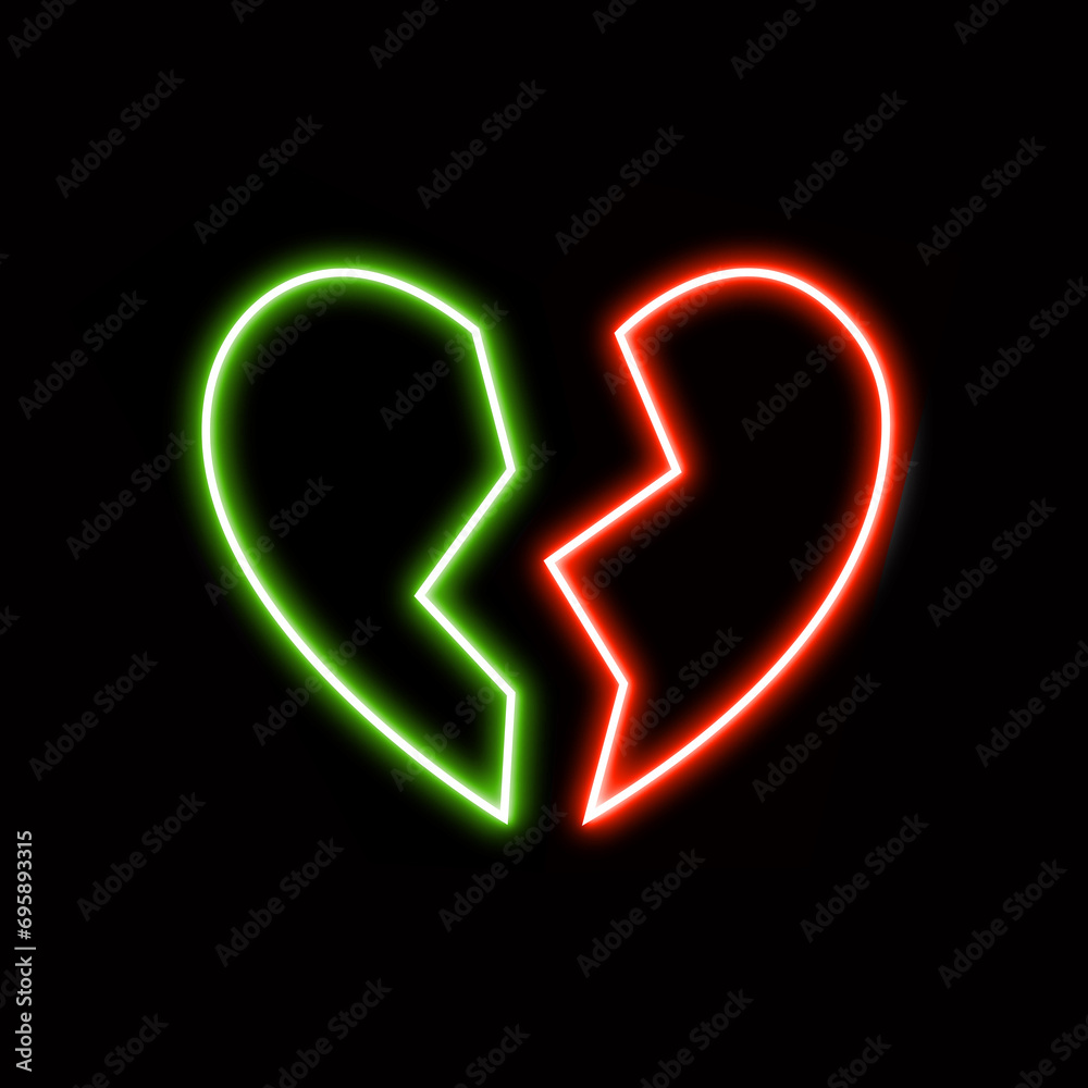 broken hart neon glowing