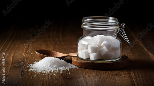 Sugar jar on a wooden surface close up