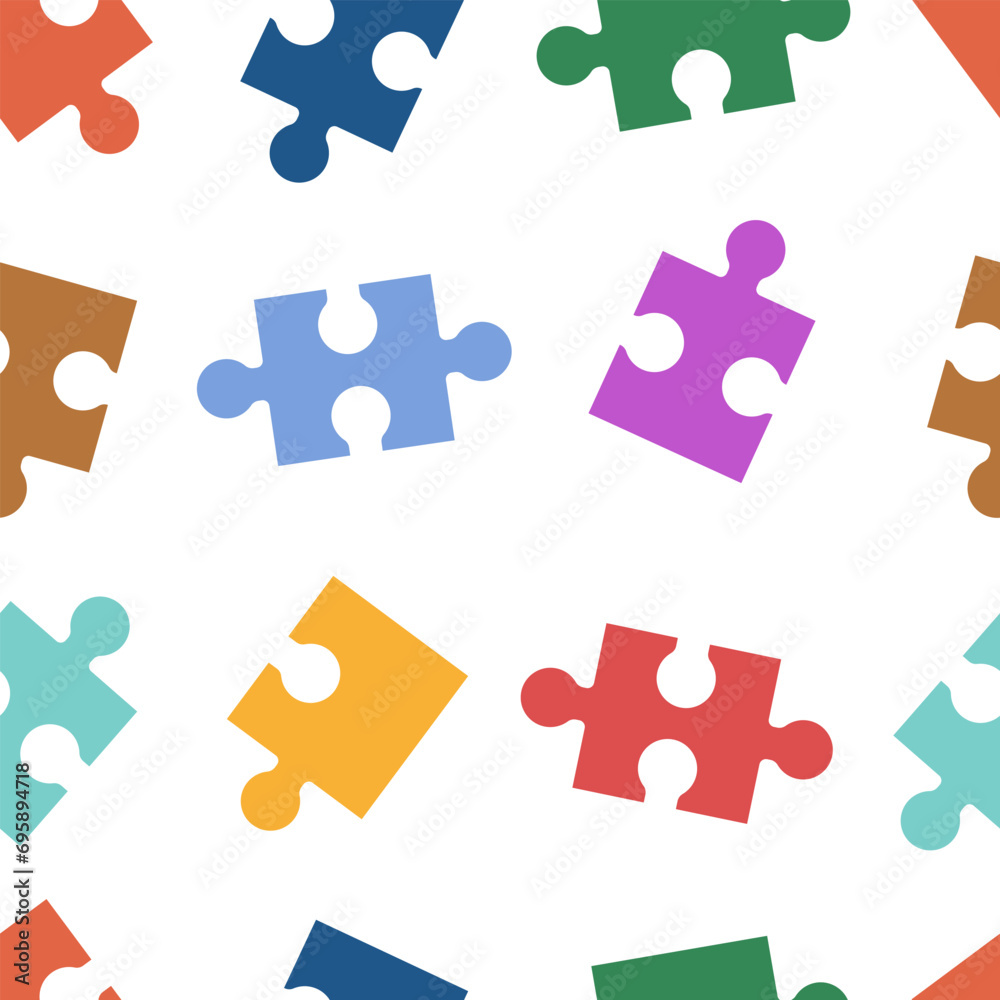 Puzzle pieces shapes seamless pattern. Vector simple design. Colorful background for kids, game, teamwork, solution, hobby. Puzzle pieces shapes seamless pattern. Vector simple design. Colorful background for kids, game, teamwork, solution, hobby.
