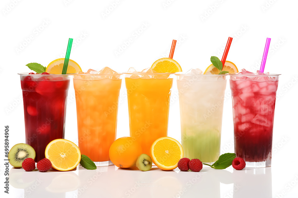 A set of different fruit drinks isolated on a white background. A set of different fruit drinks isolated on a white background.