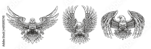 Bald eagle set sticker monochrome