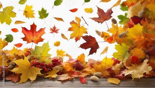 autumn falling maple leaves on white background