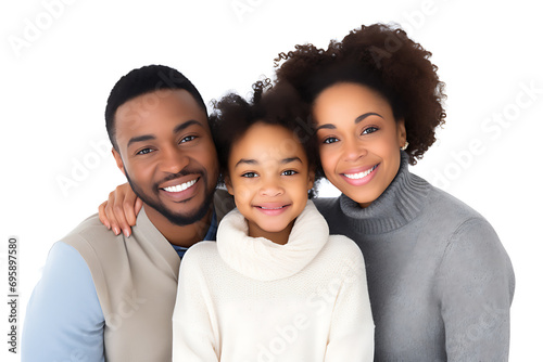 portrait happy black family mother father daughter and child isolated on white background