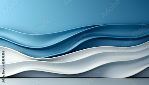 Blue white wall with 3d waved lines decoration.