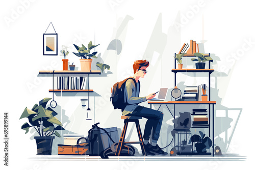 student in the dorm isolated vector style illustration photo