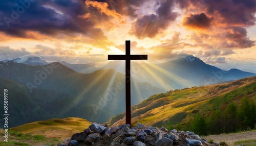 Photo jesus christ cross easter resurrection concept christian cross on a background w
