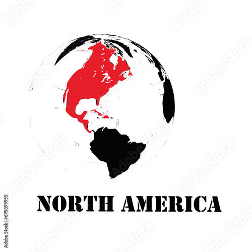 North America World map earth, international globe, grey template. Circle earth. Country travel worldwide concept. Background continent with transperent background photo