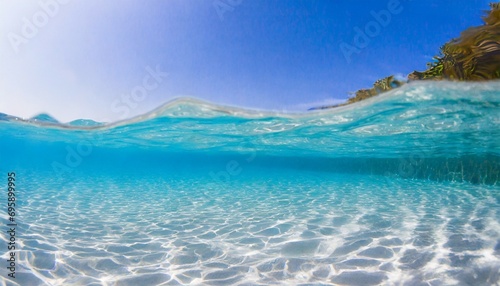 water wave underwater blue ocean swimming pool wide panorama background sandy sea bottom white background