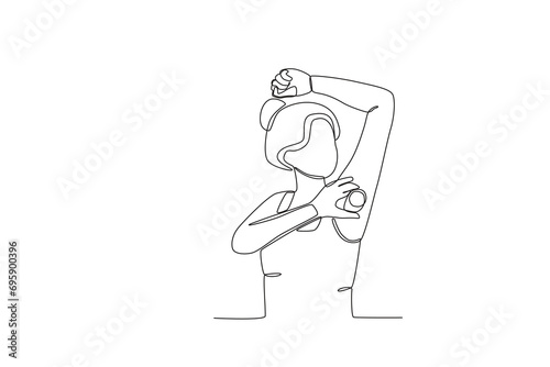 One continuous line drawing of A woman who is using deodorant. Hospital health care concept single line draw design vector illustration
