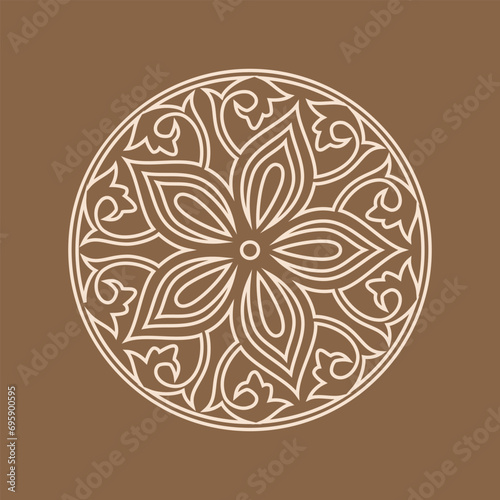 Round Pattern Mandala. Abstract design of Persian, Islamic, Turkish, Arabic vector circle floral ornamental border. Abstract Asian elements of the national pattern of the ancient nomads of the Kazakh
