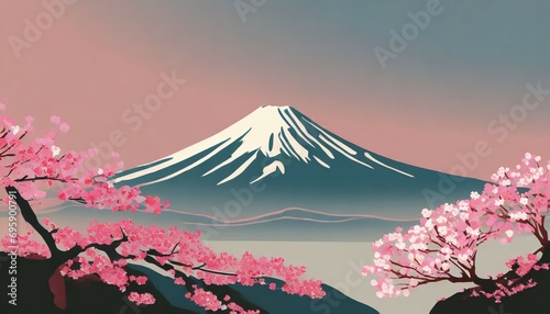 a pink inspired mountain fuji wallpaper cherry tree style ai generated image
