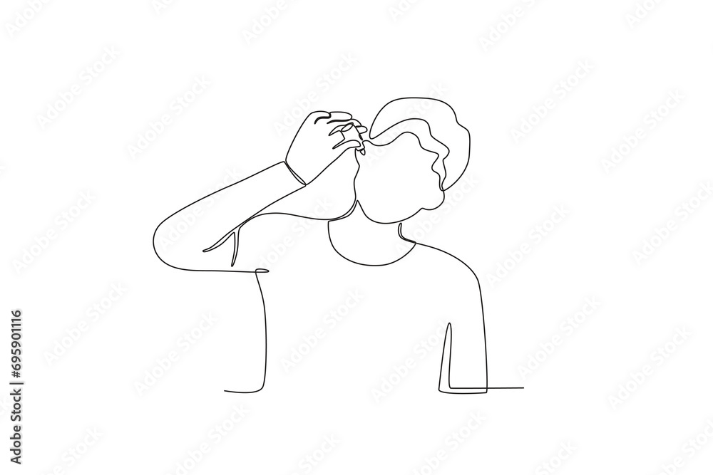 One continuous line drawing of A man is using ear drops. Hospital health care concept single line draw design vector illustration
One continuous line drawing of A man is using ear drops. Hospital health care concept single line draw design vector illustration