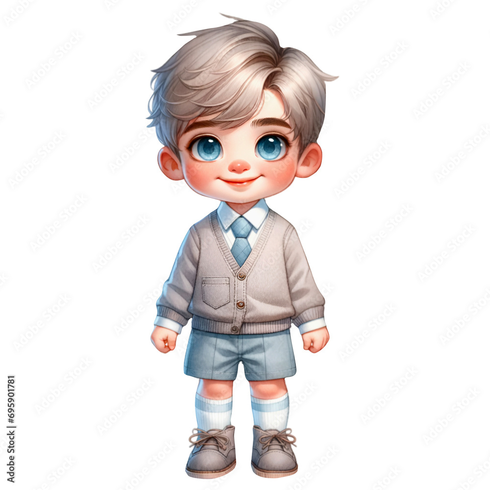 Watercolor illustration of a cute boy student in a school uniform. Watercolor illustration of a cute boy student in a school uniform.