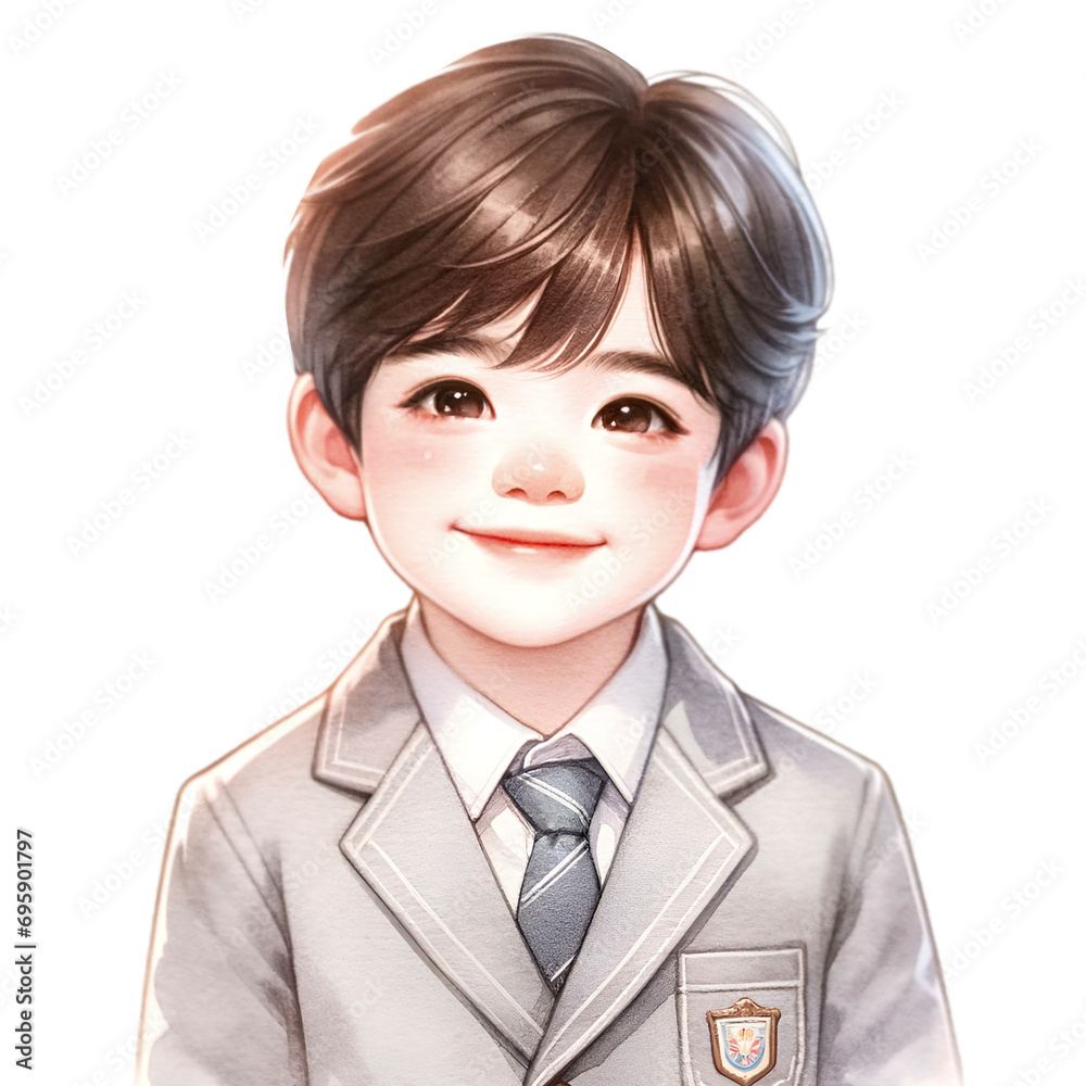 Watercolor illustration of a cute boy student in a school uniform. Watercolor illustration of a cute boy student in a school uniform.