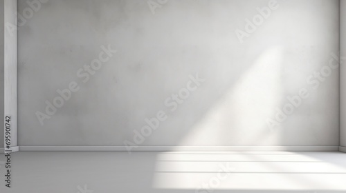 Fototapeta Naklejka Na Ścianę i Meble -  abstract. minimalistic background for product presentation. walls in  large empty room. can full of sunlight. Loft wall or minimalist wall. Shadow, light from windows to plaster wall.