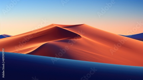 A desert with sand dunes in the foreground.