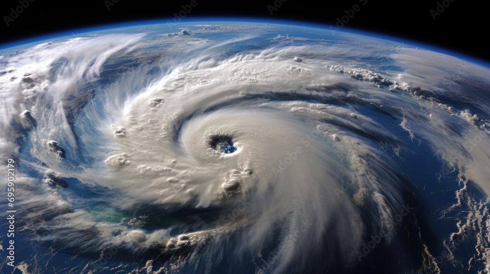 A view of the earth from space of a hurricane.