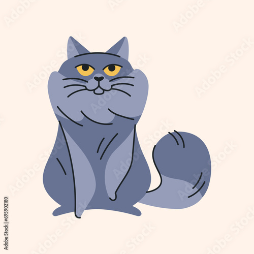 The cat is sitting color element. Cartoon cute animal.