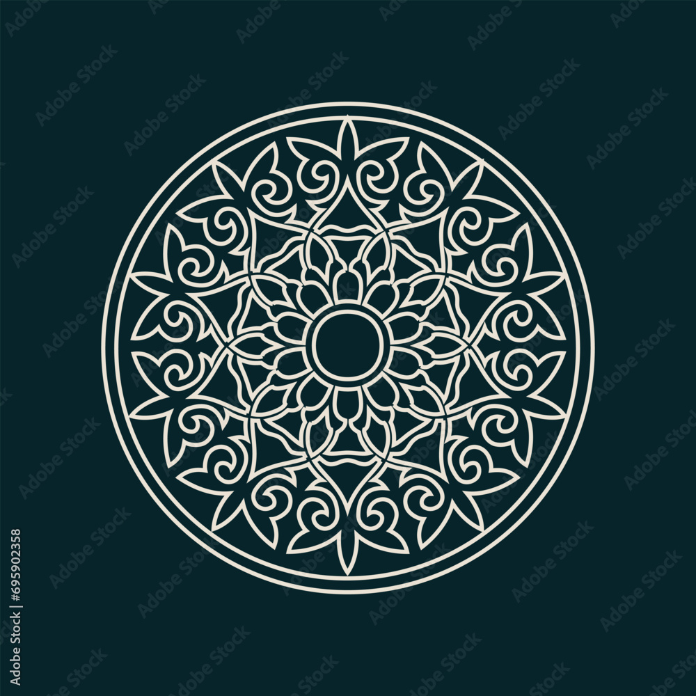 Round Pattern Mandala. Abstract design of Persian, Islamic, Turkish, Arabic vector circle floral ornamental border. Abstract Asian elements of the national pattern of the ancient nomads of the Kazakh