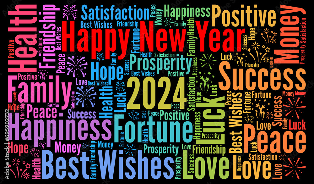 Happy New Year 2024 word cloud	