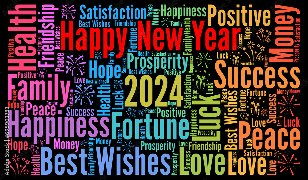Happy New Year 2024 word cloud Happy New Year 2024 word cloud