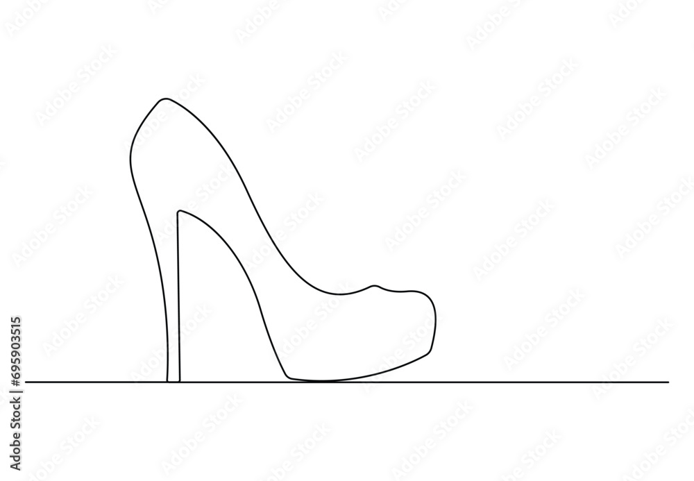 Continuous single line drawing of woman shoes icon. Isolated on white ...