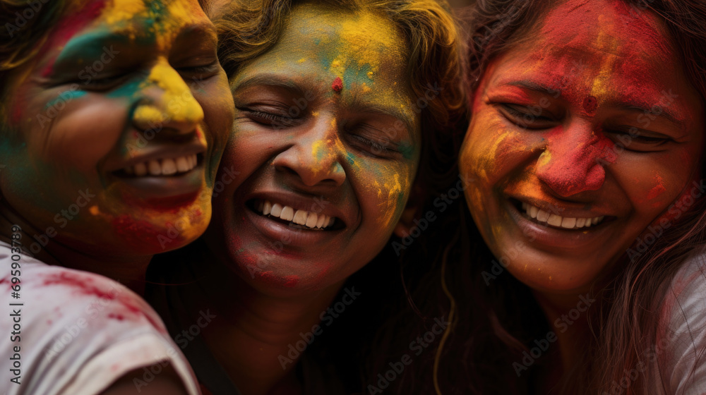 Holi Festival of Colors is an annual Hindu spring festival. People happily throw colored powders at each other, their faces and clothes covered in all the colors of the rainbow Holi Festival of Colors is an annual Hindu spring festival. People happily throw colored powders at each other, their faces and clothes covered in all the colors of the rainbow