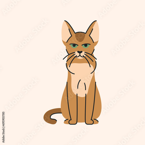 Abyssinian cat sitting color element. Cartoon cute animal.