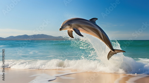 dolphin jumping out of water. Generative Ai photo