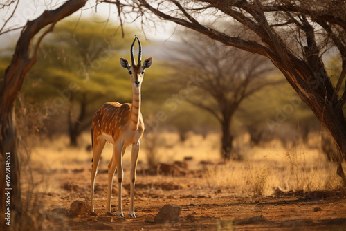 A gerenuk in its natural habitat, the African savannah